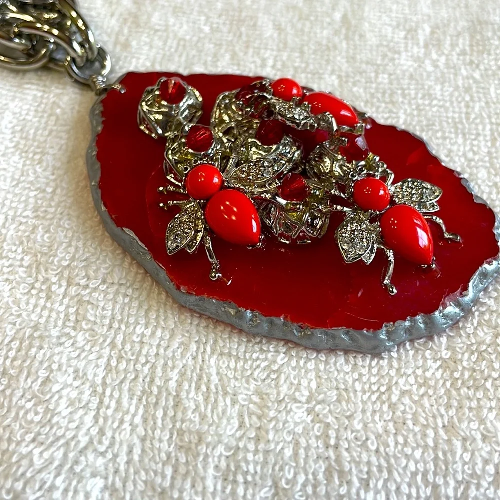 Red and silver jewelry set unique hand crafted design
